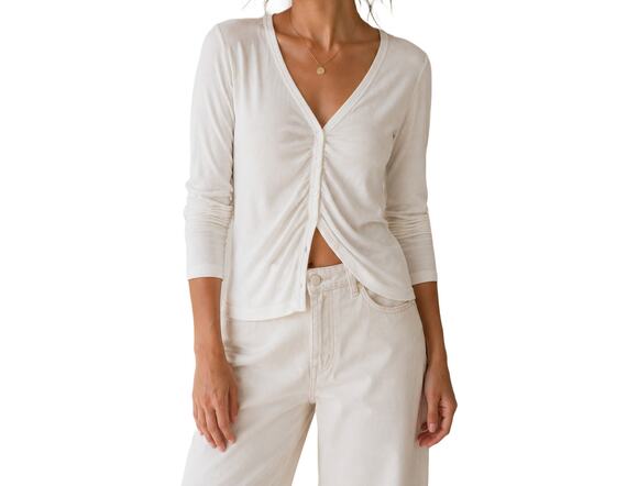 GAP Tops - Gap Cream Ribbed V Neck Henley Long Sleeve Top Button Front Size M